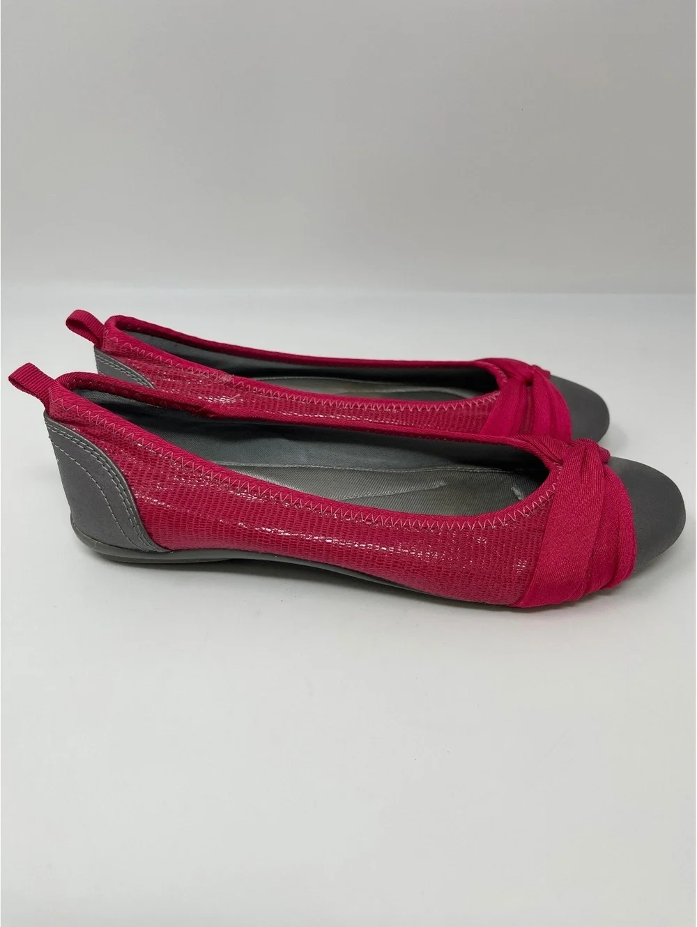 DKNY Womens Pink Metallic Grey Ballet Flats Knot Toe Elastic Comfort Shoes 5.5